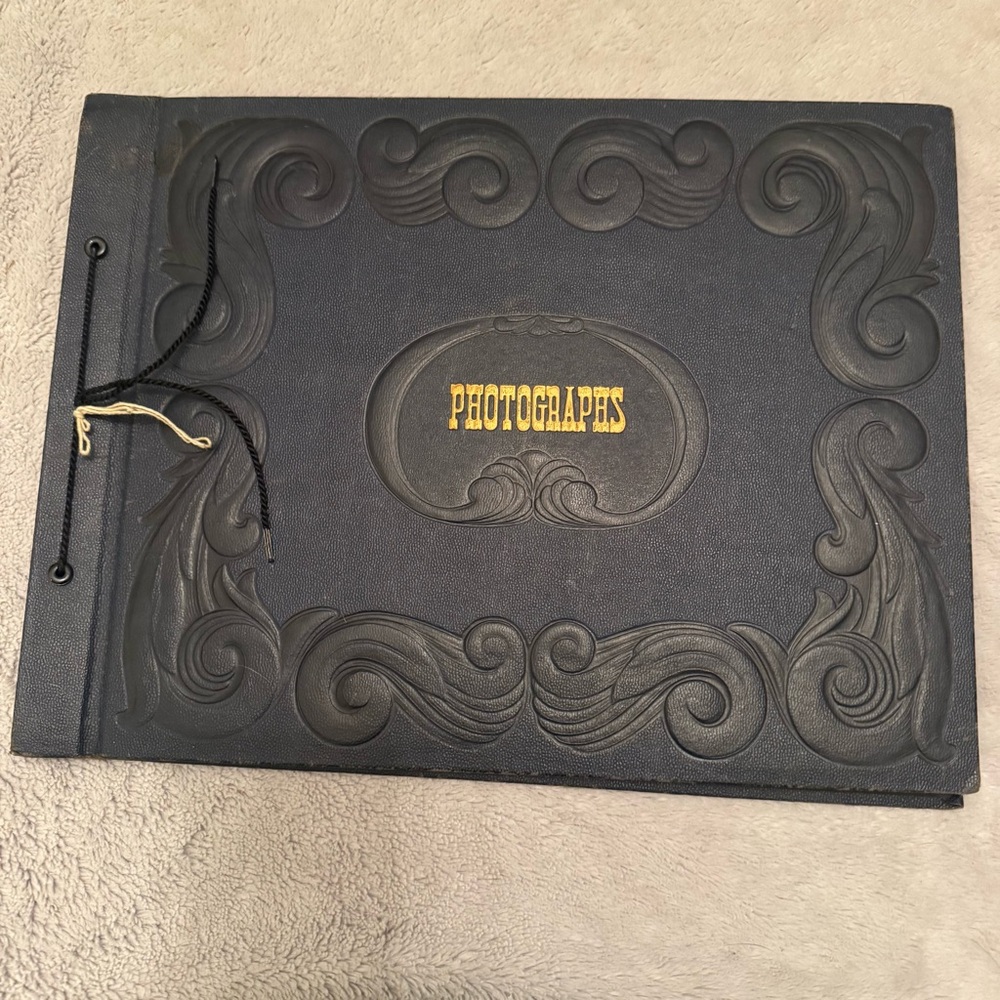 Vintage Blue Photo Album Black Pages Embossed Cover String Tie Scrapbook‎